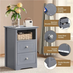Nightstands Side Table End Tables With 2 Drawers And 1 Cubby 2Pcs Side Tables - thumbnail 4