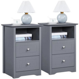 Nightstands Side Table End Tables With 2 Drawers And 1 Cubby 2Pcs Side Tables - thumbnail 1