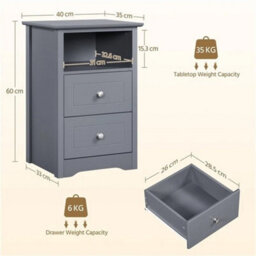 Nightstands Side Table End Tables With 2 Drawers And 1 Cubby 2Pcs Side Tables - thumbnail 2