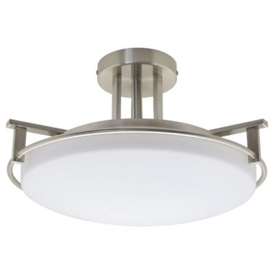 Long Life Lamps Company Industrial Brush Chrome Round Ceiling Light Semi Flush Mount Opal H3092 - image 1