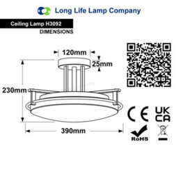 Long Life Lamps Company Industrial Brush Chrome Round Ceiling Light Semi Flush Mount Opal H3092 - thumbnail 2