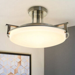 Long Life Lamps Company Industrial Brush Chrome Round Ceiling Light Semi Flush Mount Opal H3092 - thumbnail 6