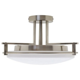 Long Life Lamps Company Industrial Brush Chrome Round Ceiling Light Semi Flush Mount Opal H3092 - thumbnail 3