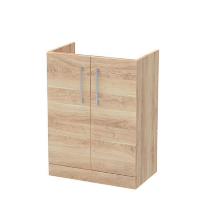 Nuie Hudson Reed Arno Floor Standing Vanity Unit, Durable 2 Soft Close Door Bathroom Sink Vanity Unit With Shelf In Bleached Oak, 600mm - image 1