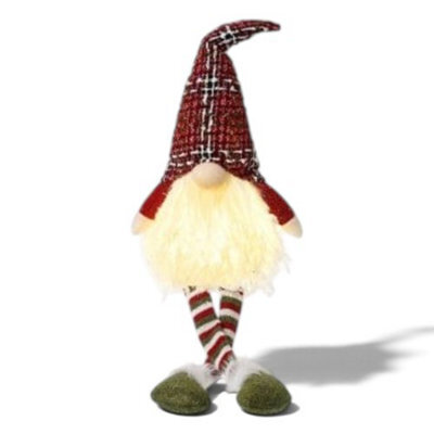 Heaven Sends Christmas Light-Up Tartan Gonk Decoration 50 X 22 Cm - Battery Operated Festive Mantelpiece Ornament