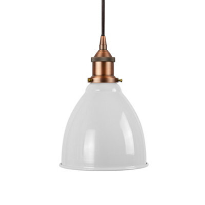 SE Home Pale Grey Classic Small Pantry Metal Painted Dome Pendant Light With Matt Antique Copper Lamp Holder And Black Round Cable