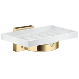 Smedbo Porcelain Rectangular Soap Dish Tray And Polished Brass Wall Mounted Holder With Concealed Screws For Bath Shower Bathroom