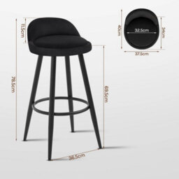 Black 2X Tall Bar Stool, Bar Chair With Backrest, Kitchen Stool, Breakfast Stool - thumbnail 4
