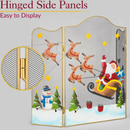 Christow Christmas Fireguard Decoration Xmas Fireplace Screen Fire Guard 3 Panel Folding 61Cm Sleigh - thumbnail 3