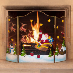 Christow Christmas Fireguard Decoration Xmas Fireplace Screen Fire Guard 3 Panel Folding 61Cm Sleigh - thumbnail 1