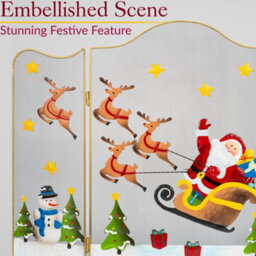 Christow Christmas Fireguard Decoration Xmas Fireplace Screen Fire Guard 3 Panel Folding 61Cm Sleigh - thumbnail 2