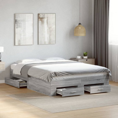 Berkfield Bed Frame With Drawers Without Mattress Grey Sonoma 135X190 Cm Double - image 1