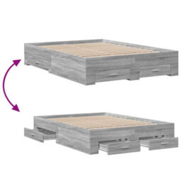 Berkfield Bed Frame With Drawers Without Mattress Grey Sonoma 135X190 Cm Double - thumbnail 7