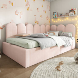 Btm Upholstered Daybed With Hydraulic Storage Ottoman Bed 3Ft Sofa Bed 90X190Cm Velvet Pink No Mattress - thumbnail 9