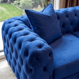 Sofaya Monaco 5 Seater Blue Chesterfield Corner Chaise Sofa Velvet L Shaped - Deep Buttoned Upholstery Couch - thumbnail 2