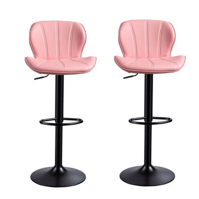 Pink 2 X Bar Stools Swivel Gas Lift Barstool For Kitchen Counter Seating Cafe Chair - image 1