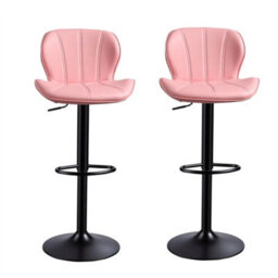Pink 2 X Bar Stools Swivel Gas Lift Barstool For Kitchen Counter Seating Cafe Chair