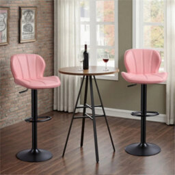 Pink 2 X Bar Stools Swivel Gas Lift Barstool For Kitchen Counter Seating Cafe Chair - thumbnail 6