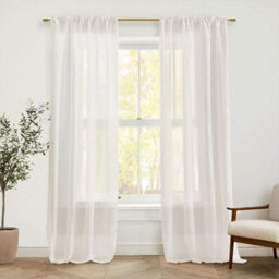 Thehotsale Living Room Solid Colour Sheer Polyester Curtains Pair In Ivory White - thumbnail 1
