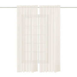 Thehotsale Living Room Solid Colour Sheer Polyester Curtains Pair In Ivory White - thumbnail 2