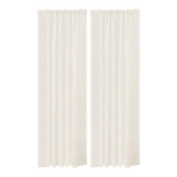 Thehotsale Living Room Solid Colour Sheer Polyester Curtains Pair In Ivory White - thumbnail 3