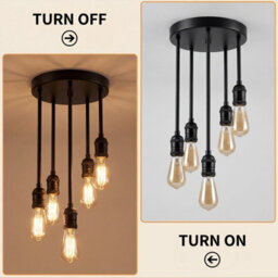 Emitto Ceiling Lights 5 Lights Flush Fitting Pendant Lamp E27 Base Black - thumbnail 9