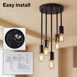 Emitto Ceiling Lights 5 Lights Flush Fitting Pendant Lamp E27 Base Black - thumbnail 8