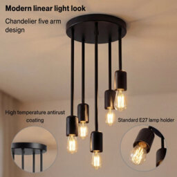 Emitto Ceiling Lights 5 Lights Flush Fitting Pendant Lamp E27 Base Black - thumbnail 5
