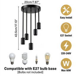 Emitto Ceiling Lights 5 Lights Flush Fitting Pendant Lamp E27 Base Black - thumbnail 7