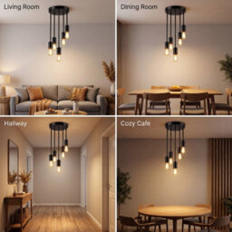 Emitto Ceiling Lights 5 Lights Flush Fitting Pendant Lamp E27 Base Black - thumbnail 6