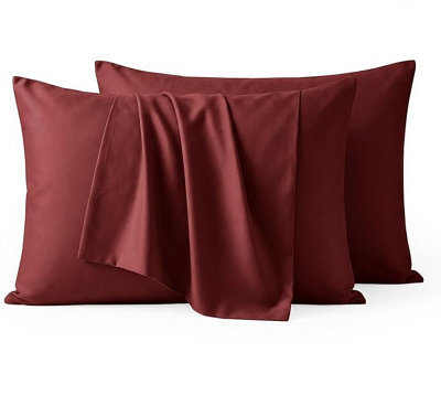 Bedlooms Dyed Pillowcase Pair- Soft Plain Pillow Covers Burgundy Envelop Closure - Easy Care Pillowcase Bedding Set 50X75 Cm - image 1