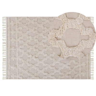 Beliani Rug Suluova Beige 140 X 200 Cm Cotton - image 1
