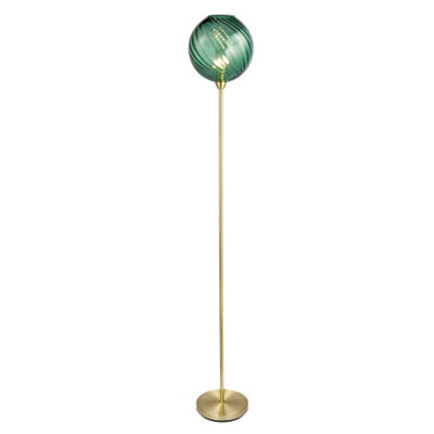Happy Homewares Designer Chic Floor Lamp With Brushed Gold Base And Emerald Green Glass Shade - image 1