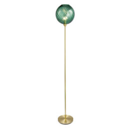 Happy Homewares Designer Chic Floor Lamp With Brushed Gold Base And Emerald Green Glass Shade