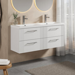 Balterley Belvide Partial Fluted 4 Drawer Wall Hung Vanity Unit With Double Ceramic Basin - 1200mm - Satin White - thumbnail 4
