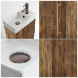 Homestylestore 400mm Dark Oak Floorstanding Bathroom Vanity Unit And Aged Bronze T Bar Handle - thumbnail 2