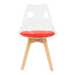Fusion Living Soho Clear And Red Plastic Dining Chair With Squared Light Wood Legs - thumbnail 7
