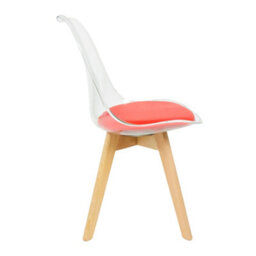 Fusion Living Soho Clear And Red Plastic Dining Chair With Squared Light Wood Legs - thumbnail 6
