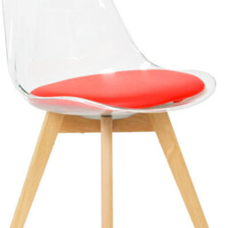 Fusion Living Soho Clear And Red Plastic Dining Chair With Squared Light Wood Legs - thumbnail 3