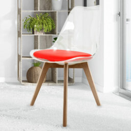 Fusion Living Soho Clear And Red Plastic Dining Chair With Squared Light Wood Legs - thumbnail 2