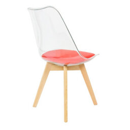 Fusion Living Soho Clear And Red Plastic Dining Chair With Squared Light Wood Legs - thumbnail 5
