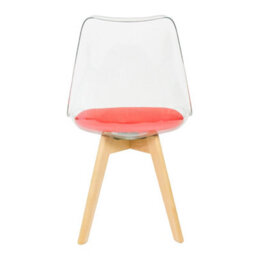 Fusion Living Soho Clear And Red Plastic Dining Chair With Squared Light Wood Legs - thumbnail 4