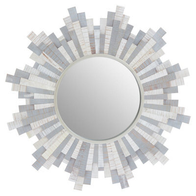 Orsina Sunburst Grey And White Wooden Wall Mirror - image 1