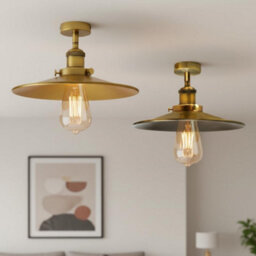 Pack 2 Vintage Semi Flush Mount Ceiling Light With E27 Base 22Cm Metal Shade For Kitchen Yellow Brass With Bulb - thumbnail 4