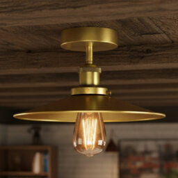 Pack 2 Vintage Semi Flush Mount Ceiling Light With E27 Base 22Cm Metal Shade For Kitchen Yellow Brass With Bulb - thumbnail 6