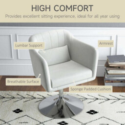 Homcom Stylish Retro Linen Swivel Tub Chair Steel Frame Cushion Seat White - thumbnail 6