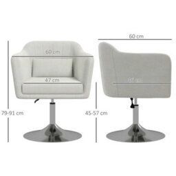 Homcom Stylish Retro Linen Swivel Tub Chair Steel Frame Cushion Seat White - thumbnail 3