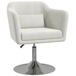 Homcom Stylish Retro Linen Swivel Tub Chair Steel Frame Cushion Seat White - thumbnail 2