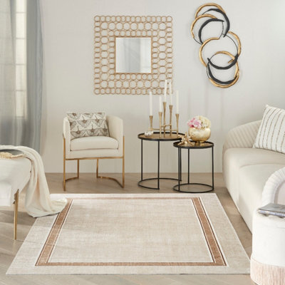 Ivory Cream Bordered-Plain Polyester Modern Soft  Bedroom, Livingroom Rug - 119Cm X 180Cm - image 1