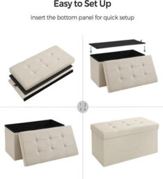 Songmics Compact Storage Ottoman, Foldable Foot Rest, Perfect For Entryway, Living Room, Bedroom, Cream White - thumbnail 5
